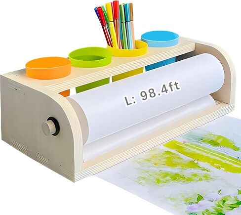 Wooden Tabletop Paper Roll Dispenser with Paper Roll and Pencil Holder Cups Craft Paper Roll Dispenser Desktop Paper Roll Holder Paper Roll Easel Art Paper Roll Stand for Kids in Saudi Arabia