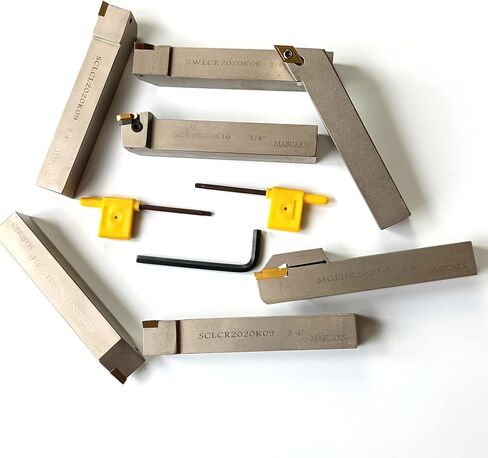 حوامل دوارة مطلية بالنيكل مقاس 3/4 بوصة، 7 مجموعات من حوامل أدوات الخراطة باستخدام الحاسب الآلي مع إدراجات كربيد قابلة للفهرسة لتحويل خيوط القطع والحز in Kuwait