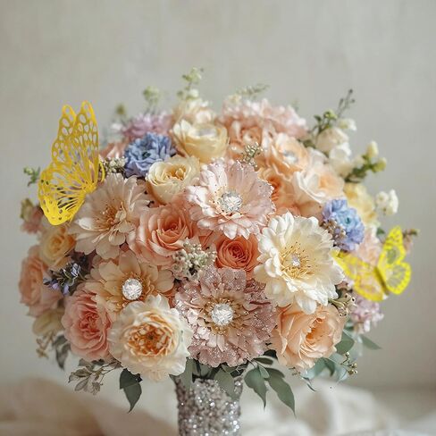 198 قطعة من دبابيس باقة الورد للزهور ومجموعة ملصقات الفراشة الذهبية ثلاثية الأبعاد ودبابيس الماس الزهرية وترتيبات الزهور لمستلزمات حفلات الزفاف في عيد الأم in Kuwait