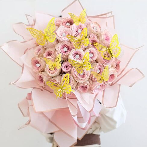 198 قطعة من دبابيس باقة الورد للزهور ومجموعة ملصقات الفراشة الذهبية ثلاثية الأبعاد ودبابيس الماس الزهرية وترتيبات الزهور لمستلزمات حفلات الزفاف في عيد الأم in Kuwait