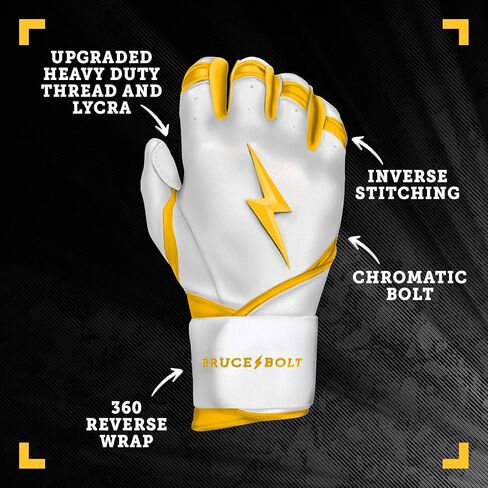 BRUCE BOLT Chrome Series Long Cuff Batting Gloves - Multiple Colors - Adult & Youth Sizes in Saudi Arabia