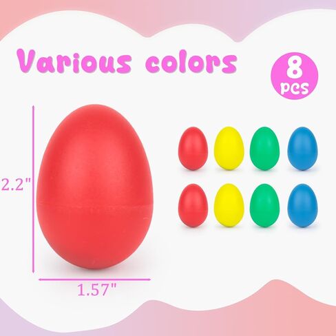 POPLAY 8PCS Plastic Egg Shakers Set, Percussion Instruments Musical Egg Maracas Easter Egg for Kids Toys Music Learning DIY Painting in Saudi Arabia