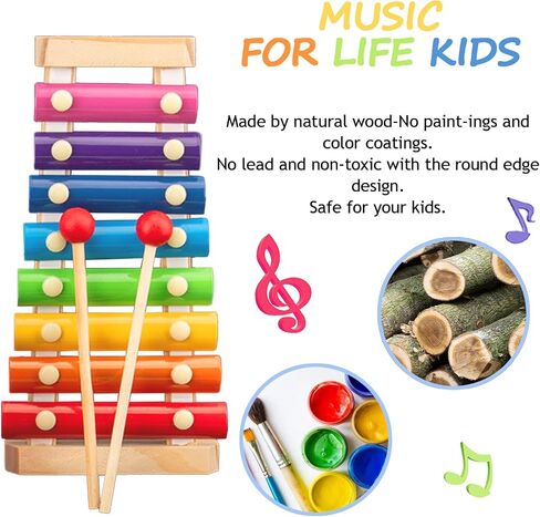 Toddler Music Instruments, Orff Wooden Percussion Toys for Kids, Wave Drum, Eight-Tone clapstick, Music Education Toys for Boys and Girls Gift Toy Set with Storage Bag (14Pcs) in Saudi Arabia