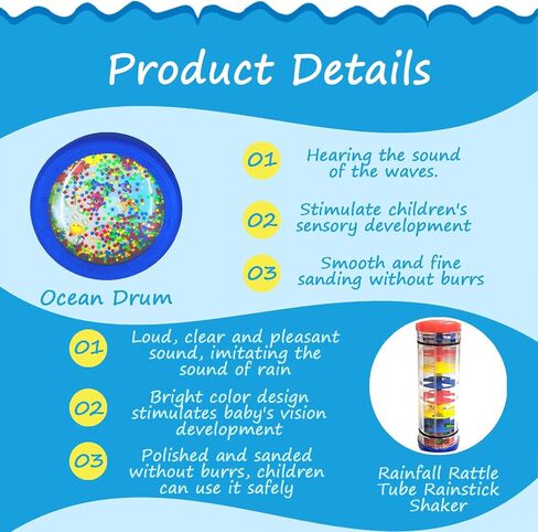Toddler Music Instruments, Orff Wooden Percussion Toys for Kids, Wave Drum, Eight-Tone clapstick, Music Education Toys for Boys and Girls Gift Toy Set with Storage Bag (14Pcs) in Saudi Arabia
