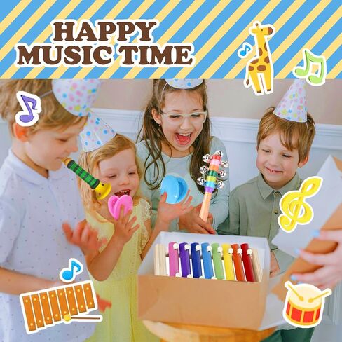 Toddler Music Instruments, Orff Wooden Percussion Toys for Kids, Wave Drum, Eight-Tone clapstick, Music Education Toys for Boys and Girls Gift Toy Set with Storage Bag (14Pcs) in Saudi Arabia