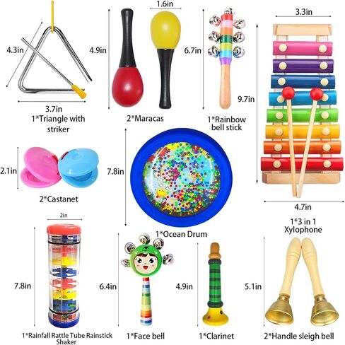 Toddler Music Instruments, Orff Wooden Percussion Toys for Kids, Wave Drum, Eight-Tone clapstick, Music Education Toys for Boys and Girls Gift Toy Set with Storage Bag (14Pcs) in Saudi Arabia