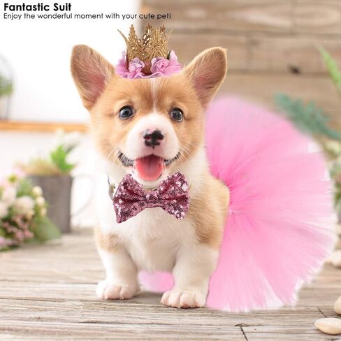 3 Packs Dog Birthday Party Supplies Girl Dog Pink Tutu Skirt Birthday Crown Hat Bowtie Pet Costume Apparel Small Dogs Cats Puppy Cute Dresses (Hat+Bowtie+Skirt) in Kuwait