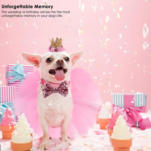 3 Packs Dog Birthday Party Supplies Girl Dog Pink Tutu Skirt Birthday Crown Hat Bowtie Pet Costume Apparel Small Dogs Cats Puppy Cute Dresses (Hat+Bowtie+Skirt) in Kuwait