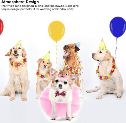3 Packs Dog Birthday Party Supplies Girl Dog Pink Tutu Skirt Birthday Crown Hat Bowtie Pet Costume Apparel Small Dogs Cats Puppy Cute Dresses (Hat+Bowtie+Skirt) in Kuwait