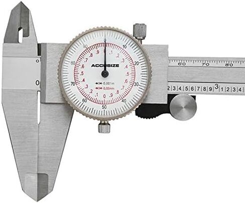 أدوات Accusize الصناعية 8 بوصة/200 مم × 0.001 بوصة/0.02 مم فرجار دقيق بإبرة مزدوجة من الفولاذ المقاوم للصدأ في علبة جاهزة، إمبراطوري/متري، P920-S238 in Kuwait