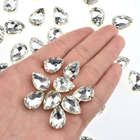 Hahiyo 13x18mm خياطة على أحجار الراين مخالب قاعدة عالية شفافة زجاج كريستال أحجار كريمة معدنية إعداد الشق الخلفي سهل الغراء المسيل للدموع قطرة 48 قطعة متعددة الوظائف للمجوهرات هدية فستان فنون الحرف تزيين in Kuwait