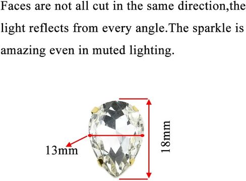 Hahiyo 13x18mm خياطة على أحجار الراين مخالب قاعدة عالية شفافة زجاج كريستال أحجار كريمة معدنية إعداد الشق الخلفي سهل الغراء المسيل للدموع قطرة 48 قطعة متعددة الوظائف للمجوهرات هدية فستان فنون الحرف تزيين in Kuwait