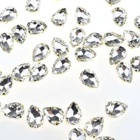 Hahiyo 13x18mm خياطة على أحجار الراين مخالب قاعدة عالية شفافة زجاج كريستال أحجار كريمة معدنية إعداد الشق الخلفي سهل الغراء المسيل للدموع قطرة 48 قطعة متعددة الوظائف للمجوهرات هدية فستان فنون الحرف تزيين in Kuwait