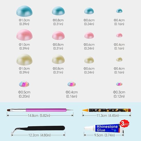 60 جرام من أحجار الراين من اللؤلؤ الوردي الخوخي للحرف اليدوية مقاس مختلط 3 مم - 10 مم AB لون نصف دائري من اللؤلؤ خرز اللؤلؤ المسطح وأحجار الراين الراتنجية لفن الوجه مع الجل in Kuwait