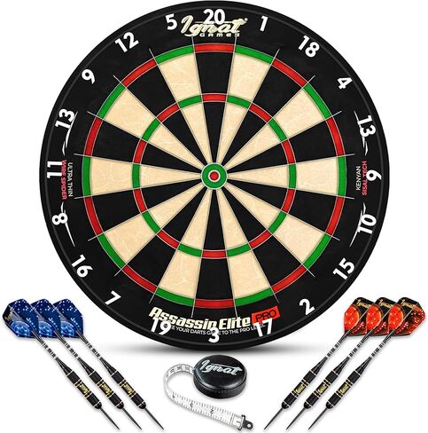 IgnatGames Dart Board Professional- Competition Size Kenyan Sisal Dart Board for Adults - Staple-Free Ultra-Thin Wire Spider Dartboard + Accessories & SnapFit Dartboard Mounting Bracket in Kuwait