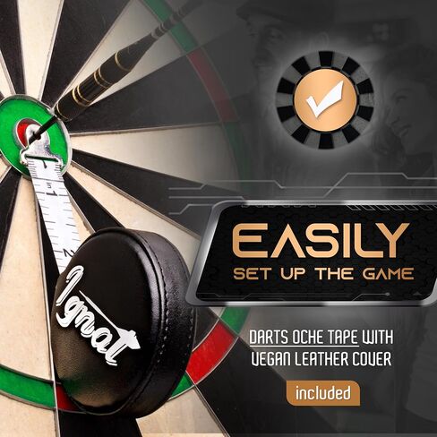 IgnatGames Dart Board Professional- Competition Size Kenyan Sisal Dart Board for Adults - Staple-Free Ultra-Thin Wire Spider Dartboard + Accessories & SnapFit Dartboard Mounting Bracket in Kuwait