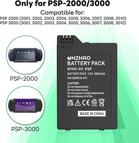 3800mAh Rechargeable PSP 3000 Battery, 2024 New Upgrade High Capacity 3.6V Battery Suitable for PSP 3000 / PSP Slim 2000 PSP-S110 Console, PSP-2001, PSP-3000, PSP-3001 PSP Slim Console etc in Saudi Arabia