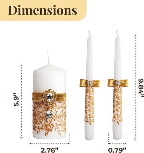 Ivory Unity Candle Set for Weddings Ceremony Set 3 pcs - 6" Pillar and 2 10" Tapers - Decorative Unity Candles for Wedding - Wedding Accessories for Reception and Ceremony Gold in Saudi Arabia