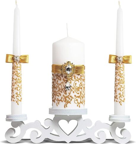 Ivory Unity Candle Set for Weddings Ceremony Set 3 pcs - 6" Pillar and 2 10" Tapers - Decorative Unity Candles for Wedding - Wedding Accessories for Reception and Ceremony Gold in Saudi Arabia