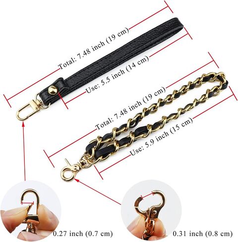BEAULEGAN Purse Wrist Straps - Genuine Leather - Replacement for Clutch Pouch, Set of 2 PCS Black (Gold Buckle) in Kuwait