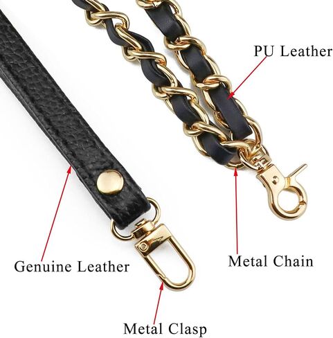 BEAULEGAN Purse Wrist Straps - Genuine Leather - Replacement for Clutch Pouch, Set of 2 PCS Black (Gold Buckle) in Kuwait