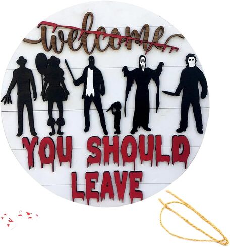 لافتة ترحيب رعب للباب الأمامي، لافتة ثلاثية الأبعاد "يجب عليك المغادرة" لديكور المنزل، لافتة ديكور جدار الهالوين والحانة والحمام/المرحاض/الجدار in Kuwait