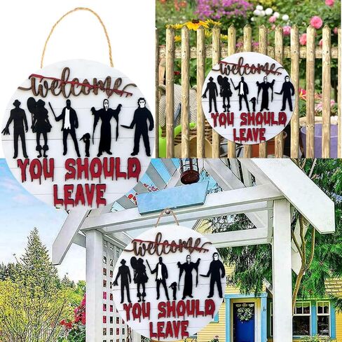 لافتة ترحيب رعب للباب الأمامي، لافتة ثلاثية الأبعاد "يجب عليك المغادرة" لديكور المنزل، لافتة ديكور جدار الهالوين والحانة والحمام/المرحاض/الجدار in Kuwait