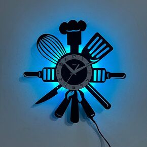 Vinyl Wall Clock with 7-Color LED, The Kitchen is The Heart of The Home Design – Perfect for Living Room, Bedroom, Kitchen, Office, Bar & Cafe Decor, Living Room (Home Kitchen- LED Clock) in Saudi Arabia