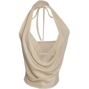 SweatyRocks Women's Glitter Draped Halter Tops Low Cut Going Out Top with Micro Crop 2 Piece Outfits in Saudi Arabia