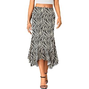 Women's Stretchy High Waist Ruffle Asymmetrical Hem Flowy Midi Skirt in Kuwait