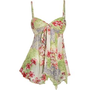 Milumia Women Floral Asymmetrical Flowy Cami Top Y2k Tie Front Spaghetti Strap Mesh Tops in Kuwait