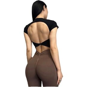 Ladies' Round-Neck Backless Short-Sleeved Fitness Yoga Vest in Saudi Arabia