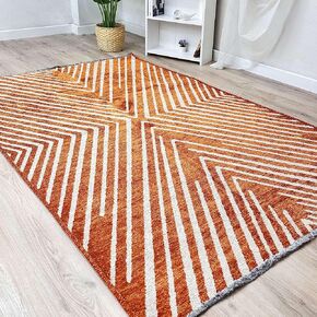 سجاد Alfa Rich 3x5 هندسي محروق برتقالي أوف وايت قابل للغسل لغرفة المعيشة وغرفة النوم in Kuwait