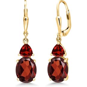 Gem Stone King 18K Yellow Gold Plated Silver Red Garnet Dangle Earrings For Women (6.68 Cttw, Gemstone January Birthstone, Oval 10X8MM, Trillion 5MM) in Saudi Arabia