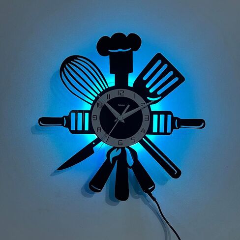 Vinyl Wall Clock with 7-Color LED, The Kitchen is The Heart of The Home Design – Perfect for Living Room, Bedroom, Kitchen, Office, Bar & Cafe Decor, Living Room (Home Kitchen- LED Clock) in Saudi Arabia