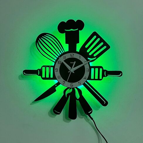 Vinyl Wall Clock with 7-Color LED, The Kitchen is The Heart of The Home Design – Perfect for Living Room, Bedroom, Kitchen, Office, Bar & Cafe Decor, Living Room (Home Kitchen- LED Clock) in Saudi Arabia