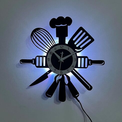Vinyl Wall Clock with 7-Color LED, The Kitchen is The Heart of The Home Design – Perfect for Living Room, Bedroom, Kitchen, Office, Bar & Cafe Decor, Living Room (Home Kitchen- LED Clock) in Saudi Arabia