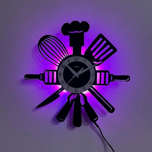 Vinyl Wall Clock with 7-Color LED, The Kitchen is The Heart of The Home Design – Perfect for Living Room, Bedroom, Kitchen, Office, Bar & Cafe Decor, Living Room (Home Kitchen- LED Clock) in Saudi Arabia