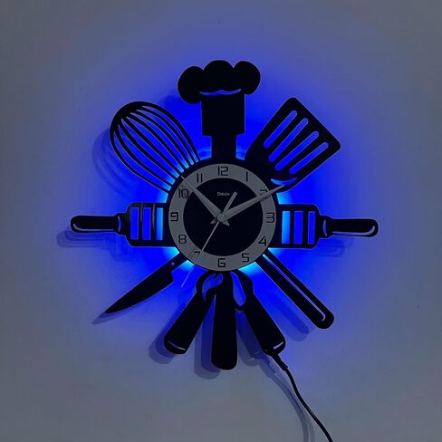 Vinyl Wall Clock with 7-Color LED, The Kitchen is The Heart of The Home Design – Perfect for Living Room, Bedroom, Kitchen, Office, Bar & Cafe Decor, Living Room (Home Kitchen- LED Clock) in Saudi Arabia