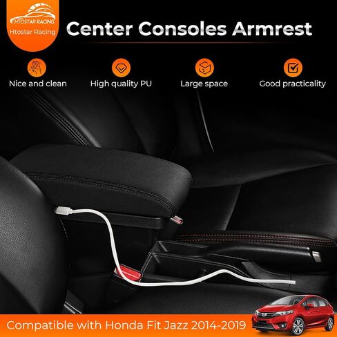 Consoles Armrest Compatible with Honda Fit Jazz 2014-2019 Center Console Box with USB Charge Armrest Box Accessories Black in Saudi Arabia