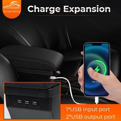 Consoles Armrest Compatible with Honda Fit Jazz 2014-2019 Center Console Box with USB Charge Armrest Box Accessories Black in Saudi Arabia