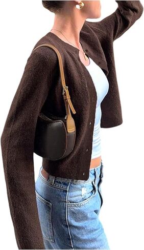 Women's Cropped Cardigan Button Down Long Sleeve Sweaters Outerwear Y2K Fall Outfits in Saudi Arabia