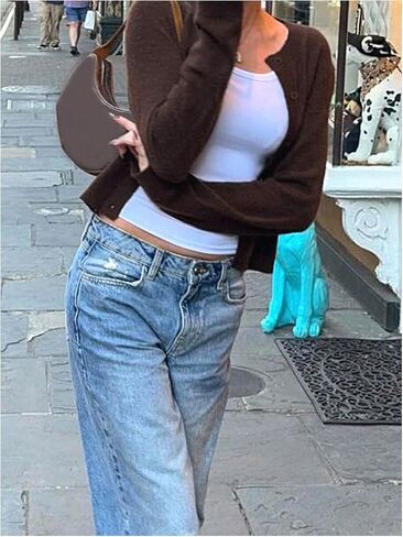 Women's Cropped Cardigan Button Down Long Sleeve Sweaters Outerwear Y2K Fall Outfits in Saudi Arabia