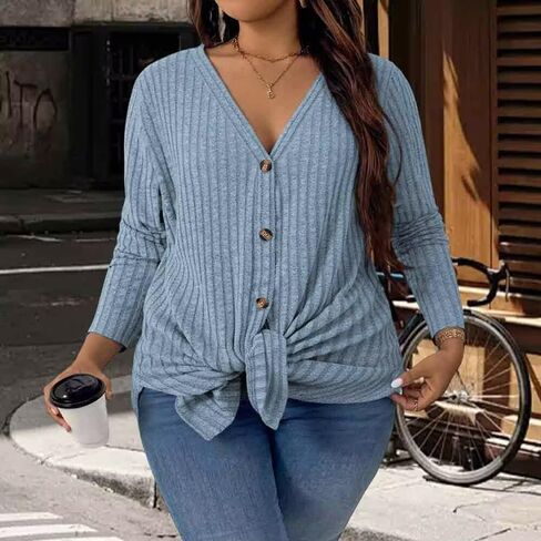 Plus Size Cardigan Sweaters for Women Soft Ribbed Knit Pockets Tops Nice Button Warmth Outerwears in Saudi Arabia