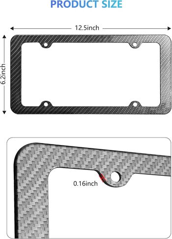 Carbon Fiber License Plate Frames - Black Plastic Car Tag Holder Cover Printed Carbon Pattern with Screws Caps Handlebar Stickers, Front & Rear 2 Pack in Saudi Arabia