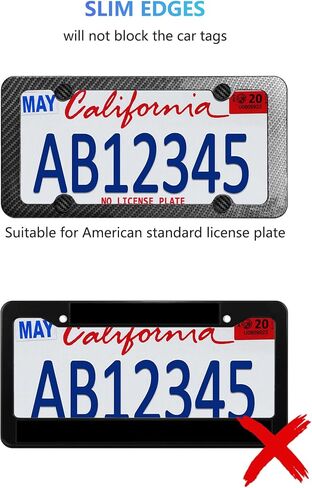Carbon Fiber License Plate Frames - Black Plastic Car Tag Holder Cover Printed Carbon Pattern with Screws Caps Handlebar Stickers, Front & Rear 2 Pack in Saudi Arabia