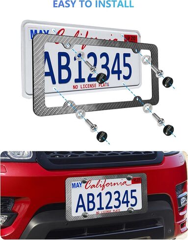 Carbon Fiber License Plate Frames - Black Plastic Car Tag Holder Cover Printed Carbon Pattern with Screws Caps Handlebar Stickers, Front & Rear 2 Pack in Saudi Arabia