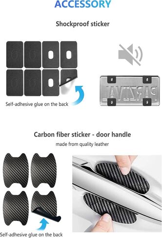 Carbon Fiber License Plate Frames - Black Plastic Car Tag Holder Cover Printed Carbon Pattern with Screws Caps Handlebar Stickers, Front & Rear 2 Pack in Saudi Arabia