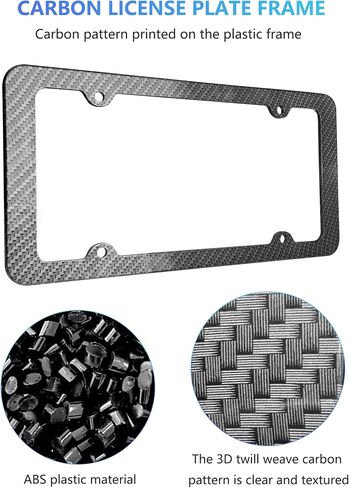 Carbon Fiber License Plate Frames - Black Plastic Car Tag Holder Cover Printed Carbon Pattern with Screws Caps Handlebar Stickers, Front & Rear 2 Pack in Saudi Arabia