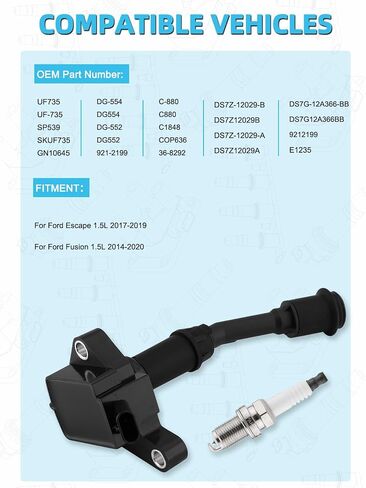 UF735 Ignition Coil Pack Iridium Spark Plug 4 PCS (1.5L Only) For Ford Escape 2017 2018 2019,For Ford Fusion 2014 2015 2016 2017 2018 2019 2020, DS7Z12029A FT4Z12029A DG554 DG552 GN10645 in Saudi Arabia